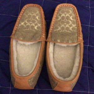 Authentic Coach Monica slippers sz 4 M leather logo wool moccasins shoes/slipper